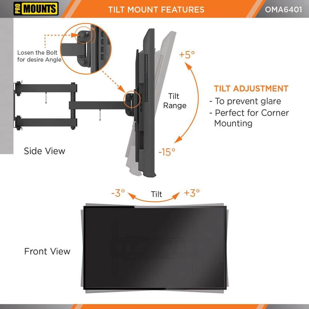 Promounts ProMounts Premium Articulating / Full Motion TV Wall Mount for 37" to 92" TVs, Holds Up to 88lbs