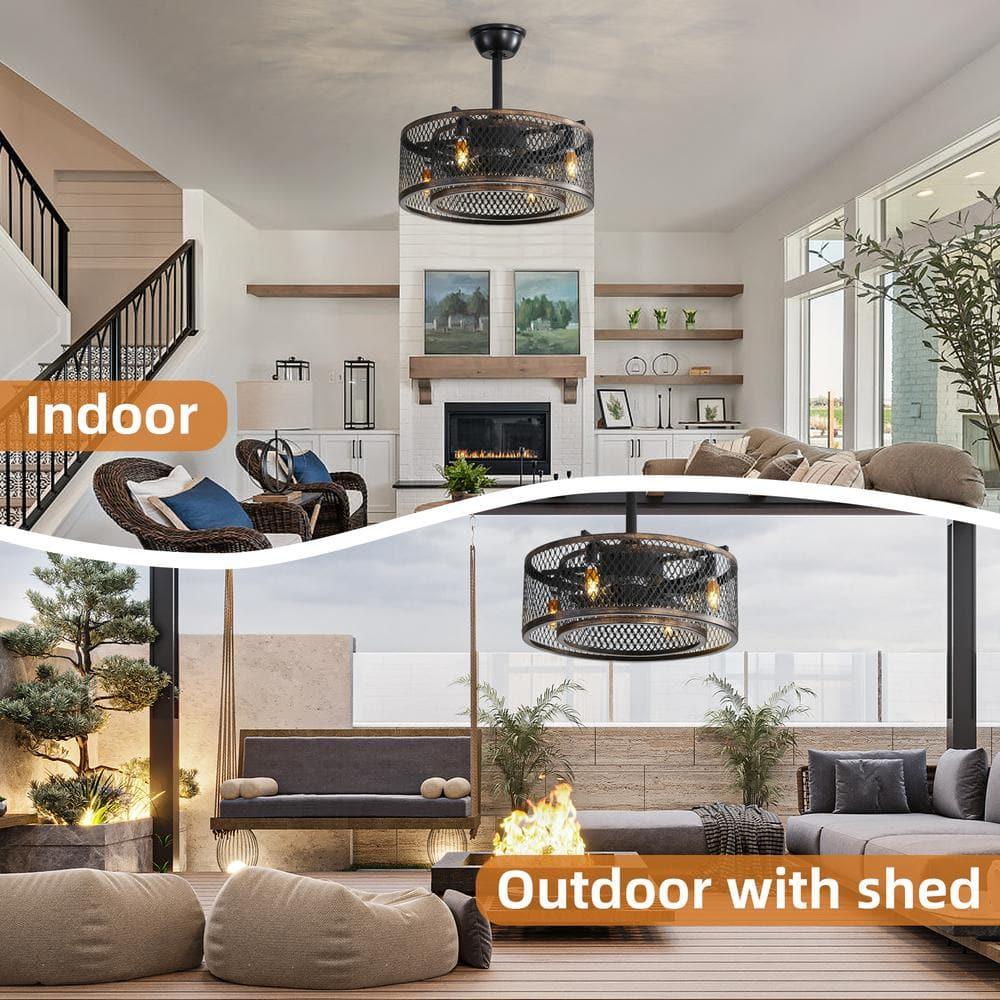 Yesurprise Caged Ceiling Fan with Lights, 20 Inch Ceiling Fan with Remote/APP Control, 6 Speed Wind, E12 6W Light Bulbs, Reversible DC Motor for Living Room