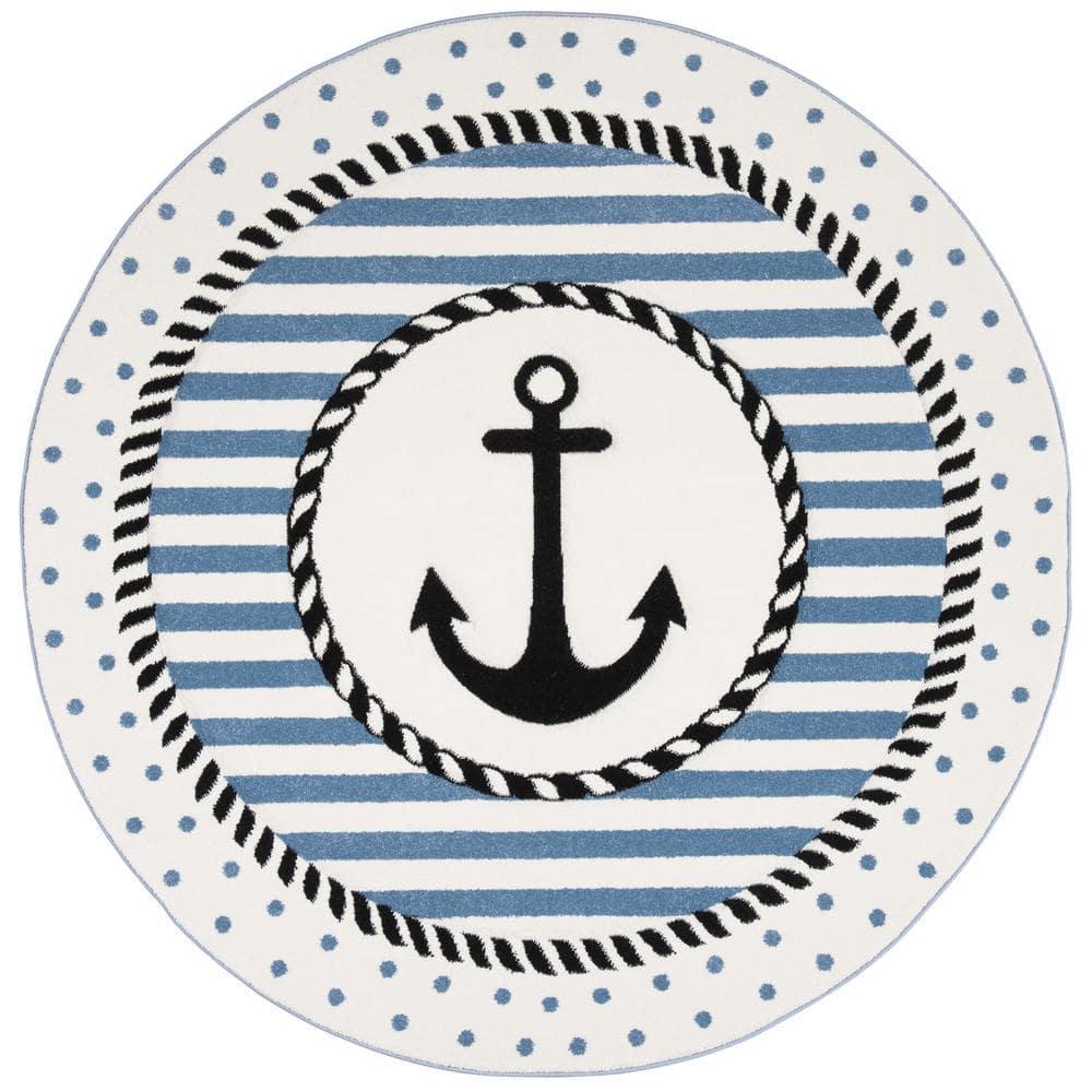 Carousel Kids CRK124 Power Loomed Area Rug - Ivory/Navy - 4' round - Safavieh.