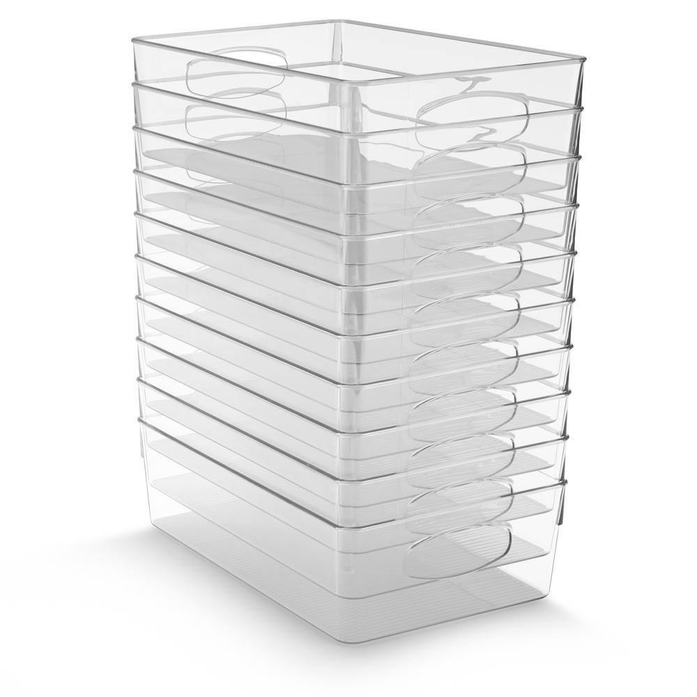 Sorbus Sorbus 10 Pack Narrow Clear Plastic Storage Bins with Handles for Shelves