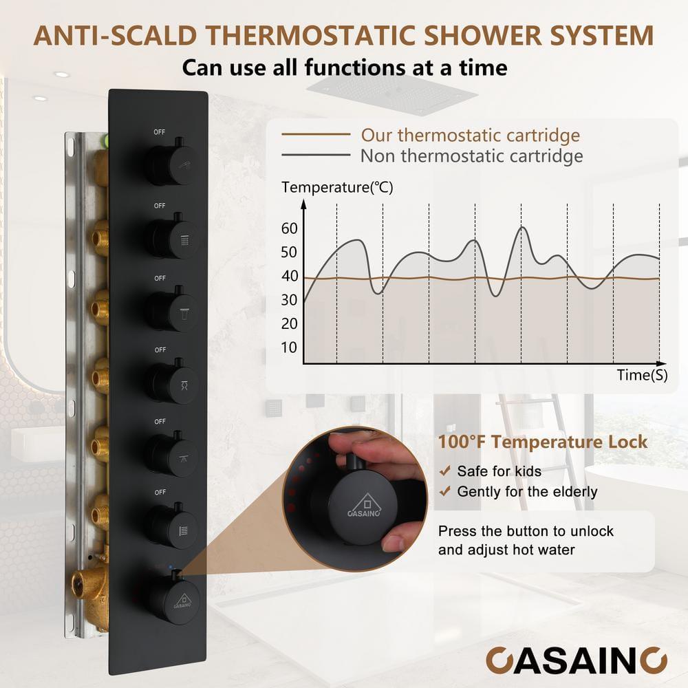 Rodeo 27.5-Inch LED&Music Rainfall Thermostatic Shower System with Slide Bar and 2-in-1 Handheld