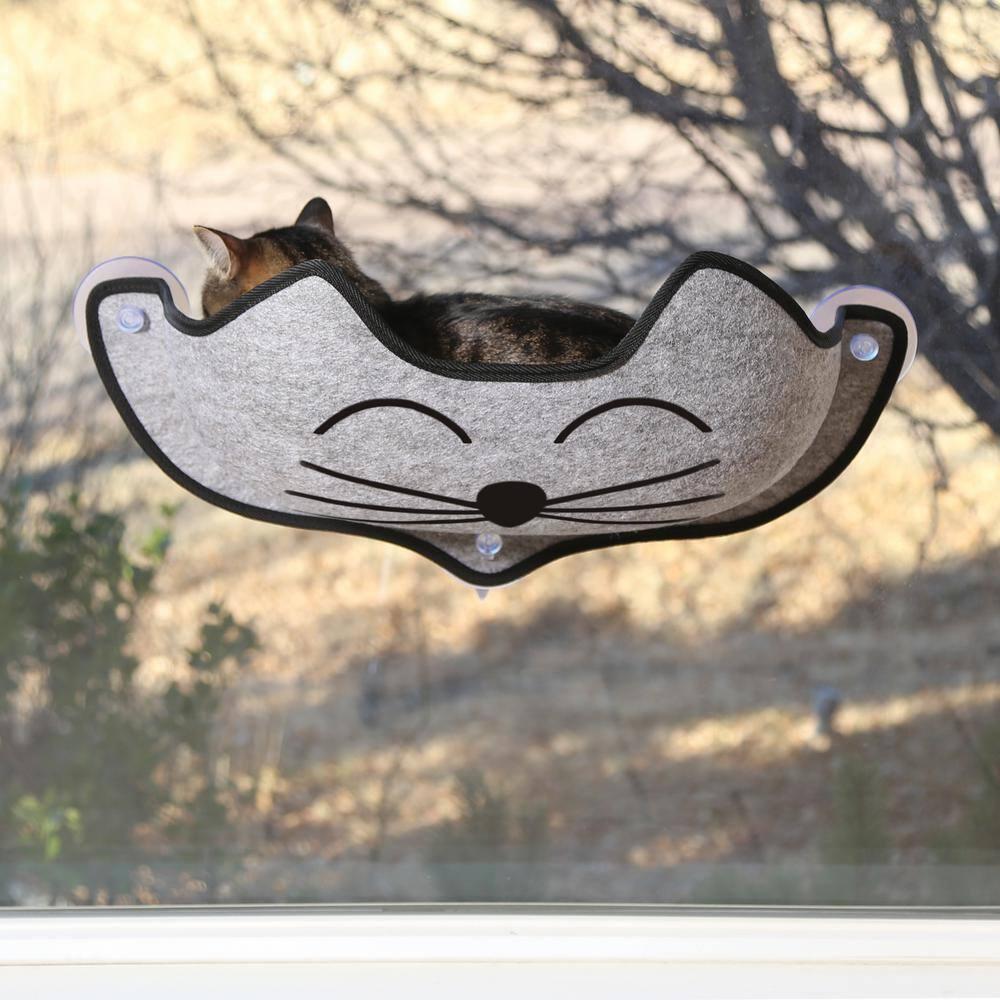 K&H Pet Products EZ Mount Window Bed Kitty Sill Gray with Kitty Face 27 X 11 X 6 Inches
