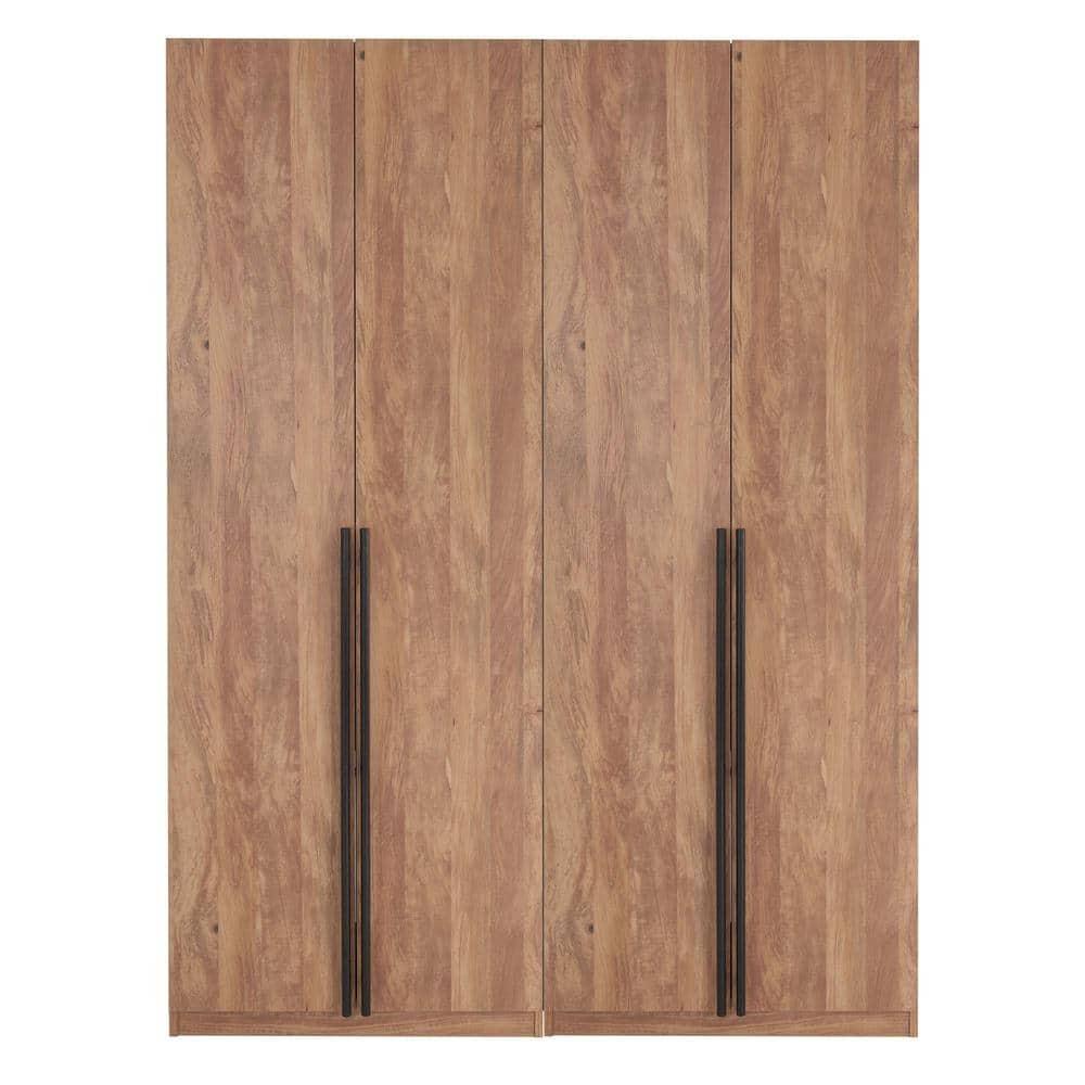 Manhattan Comfort Set of 2 Lee 2 Door and 2 Drawer Wardrobe Closets Golden Brown: Modern MDF, Metal Hardware, 8 Shelves