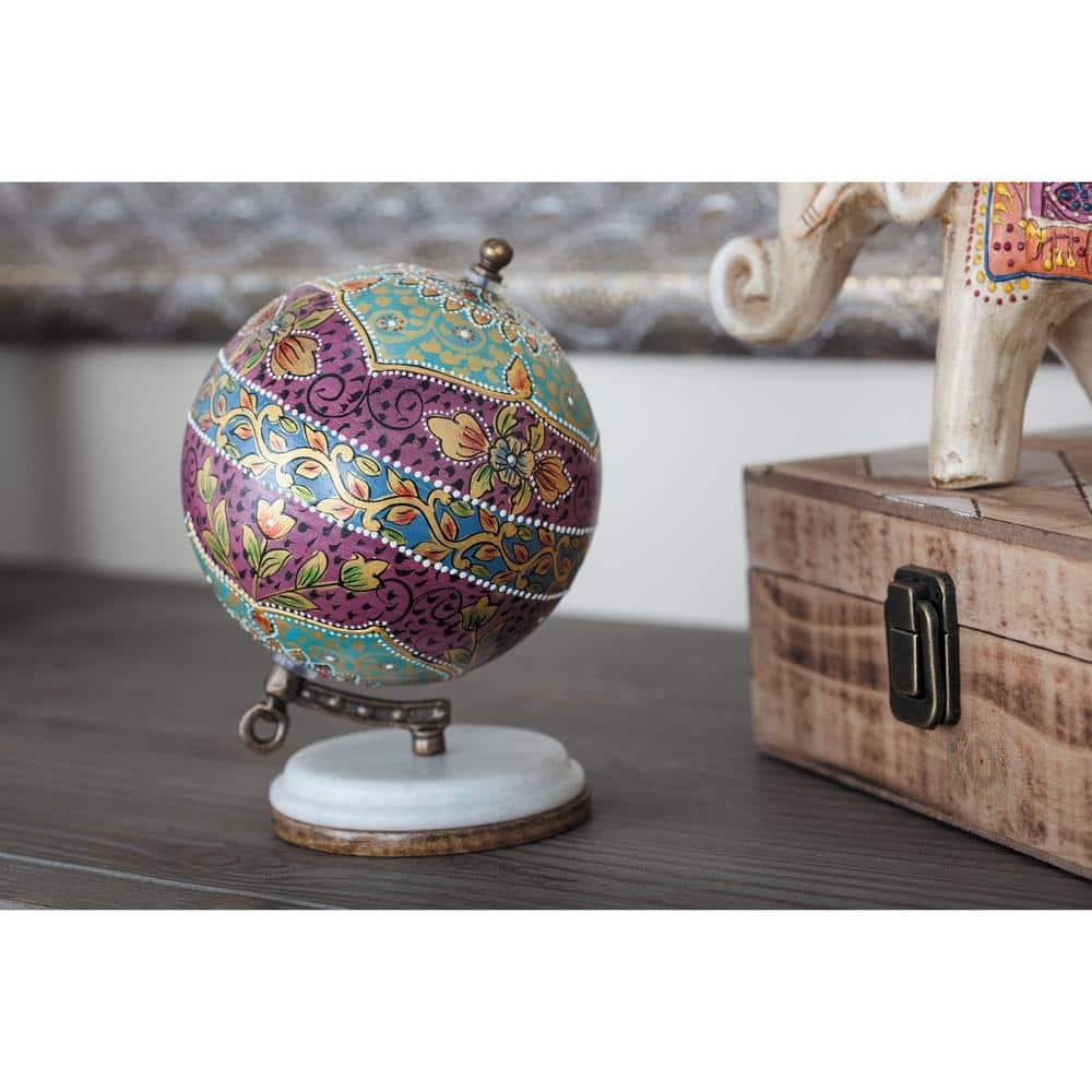 Decmode Modern 7 Inch Multicolored Resin And Wood Decorative Lattice Globe, Multicolor