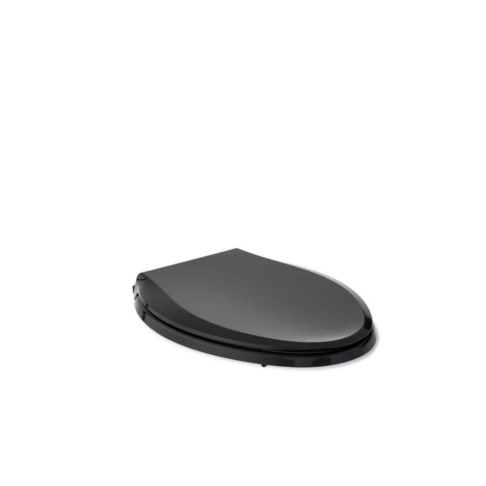 Elongated Toilet Seat, Slow Soft Close, Oval(Oblong) Toilet Seat For Elongated Toilets, Quiet-Close Lid And Seat, Easy To Install And Clean, Never Loosen, Black(18.5)