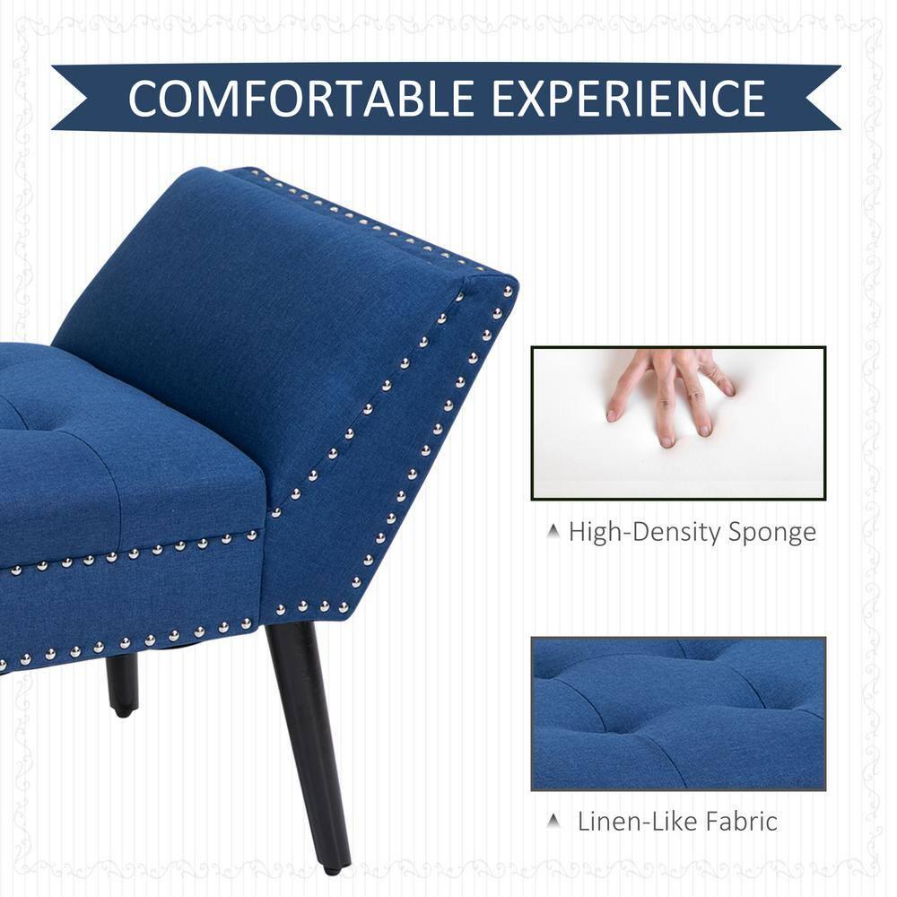 HOMCOM Modern Button Tufted Sitting Bench, Accent Fabric Upholstered Ottoman for Bedroom or Living Room, Blue