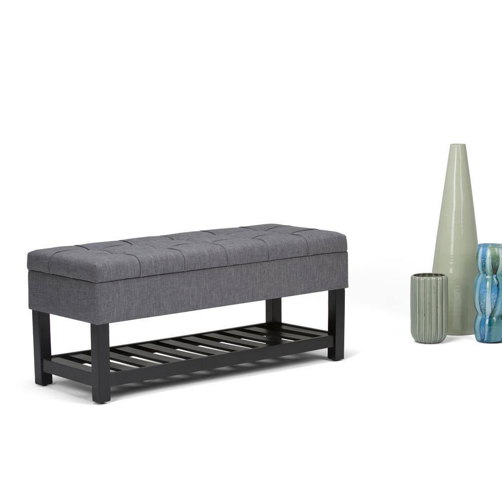 Simpli Home Saxon 43"W Tufted Transitional Storage Ottoman Bench with with Lift-Top Lid