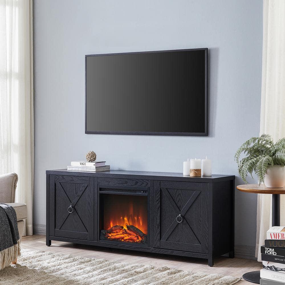 Evelyn&Zoe Granger Rectangular TV Stand with Log Fireplace for TV's up to 65", Black