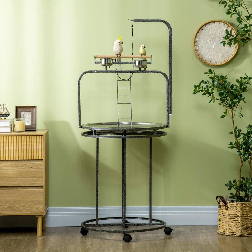 PawHut Parrot Stand Large Bird Perch Stand with Toy Hook & 3 Ladders