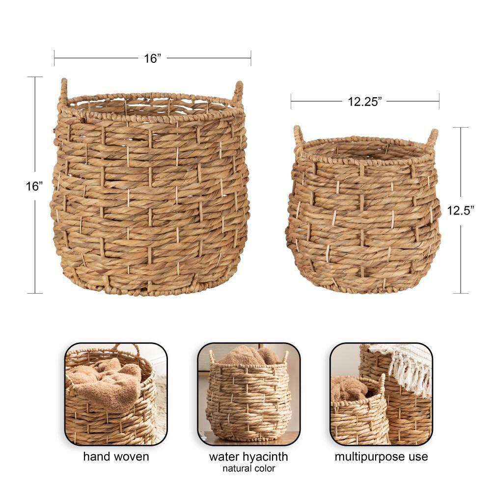 Kate and Laurel Livia Moderno Juego de Cestas Tejidas de Dos Piezas, 16 x 16 y 13 x 13, Jacinto de Agua Natural, Cestas de Mimbre Natural Transicionales para Usar Como Maceteros Tejidos O Cestas Tipo Manta para Sala de Estar
