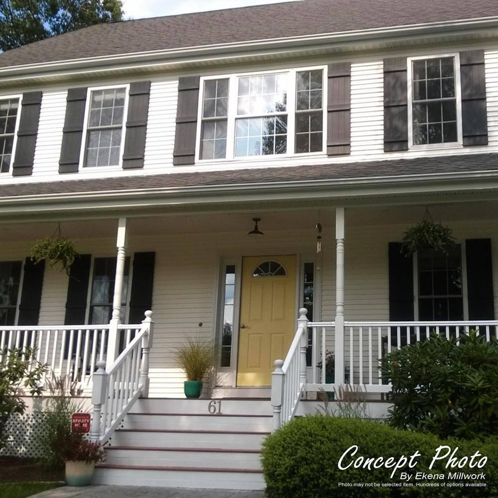 Ekena Millwork Timberthane Faux Rustic Joined Board-n-Batten Faux Wood Shutters w/End Batten