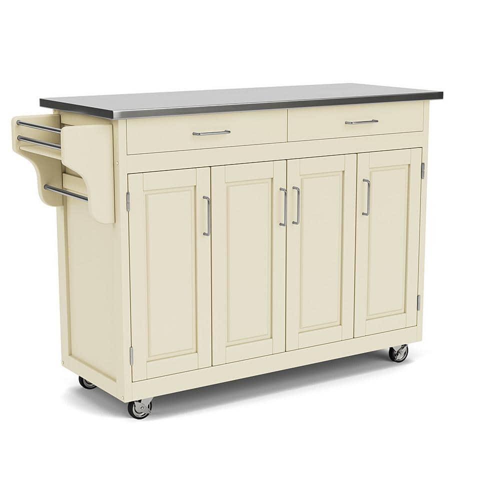 Create-a-Cart White Kitchen Cart With Stainless Top