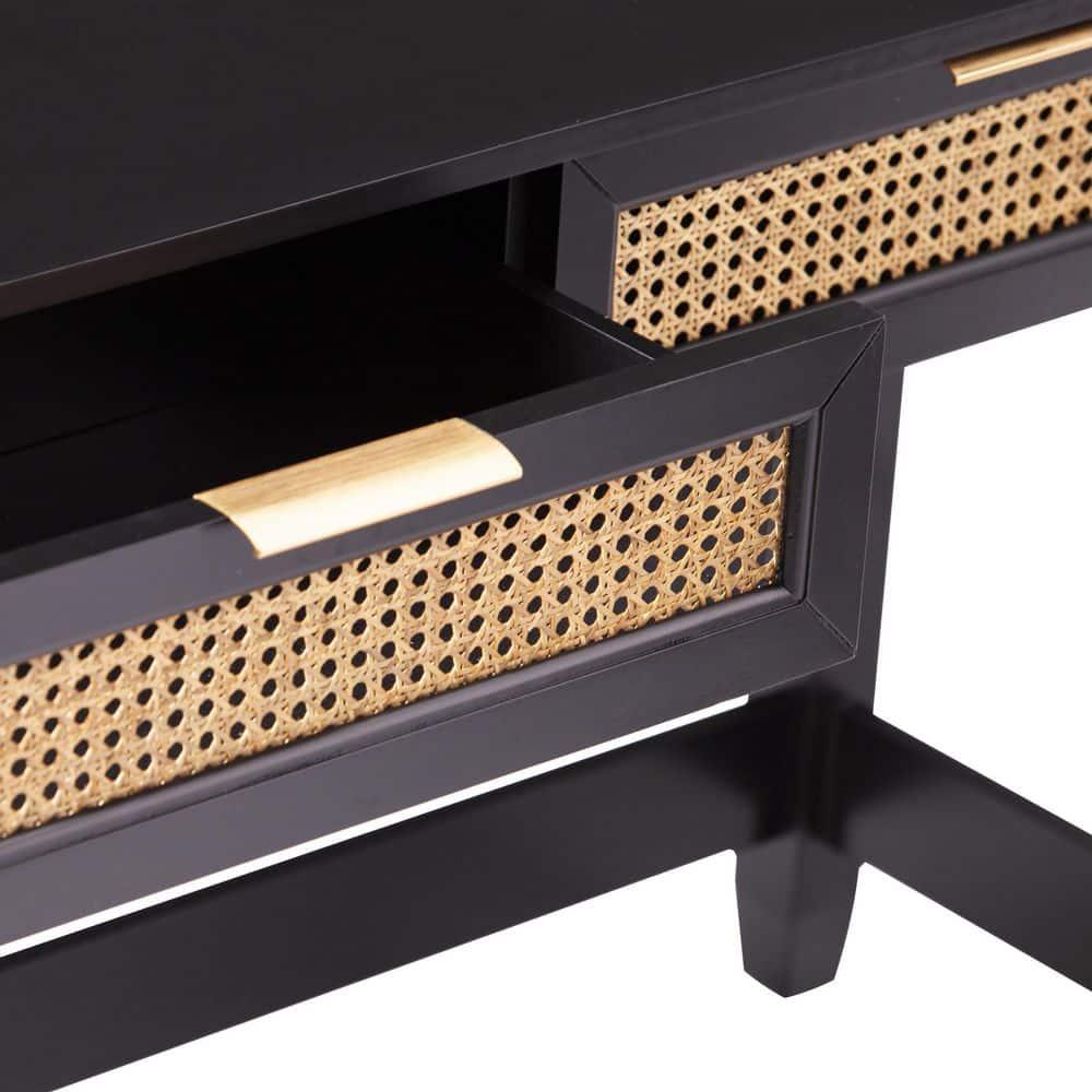Chekshire Storage Console Black/Natural - Holly & Martin: Transitional Style, Metal Frame, Wood Top, Entryway Furniture with Drawer
