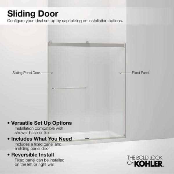 Pleat® 63-9/16"H Frameless Sliding Bath Door with 5/16"-Thick Crystal Clear Tempered Glass