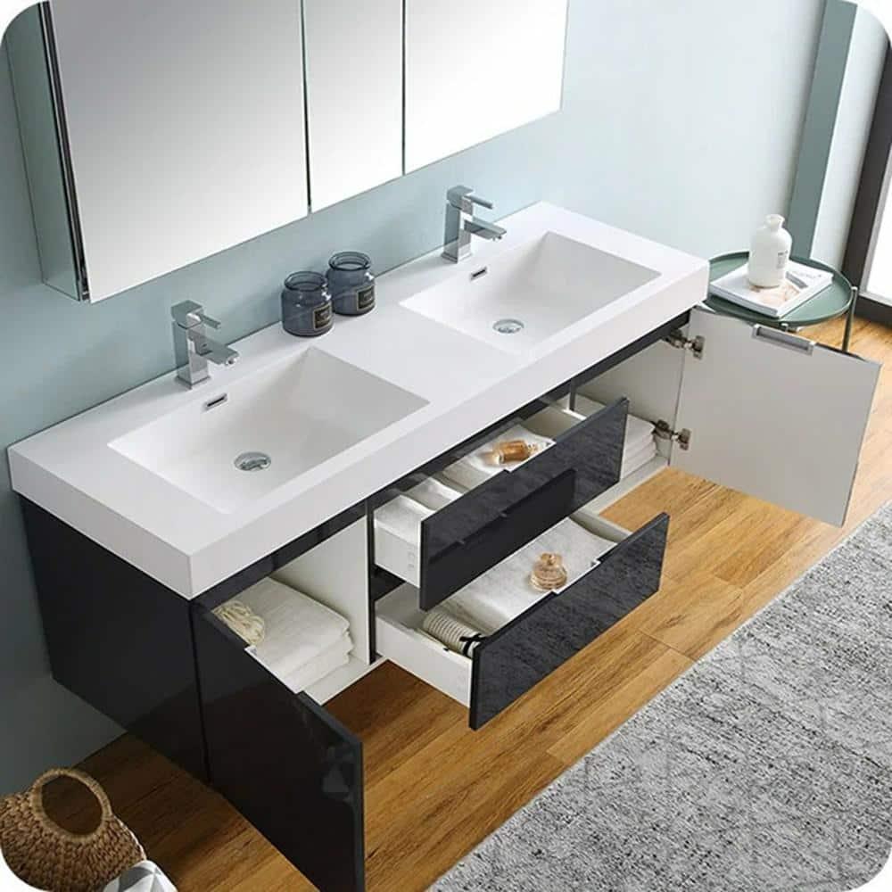 Fresca Valencia 60" Wall Mount Double Sink Bathroom Vanity with Top and Sinks (Faucets Not Included)