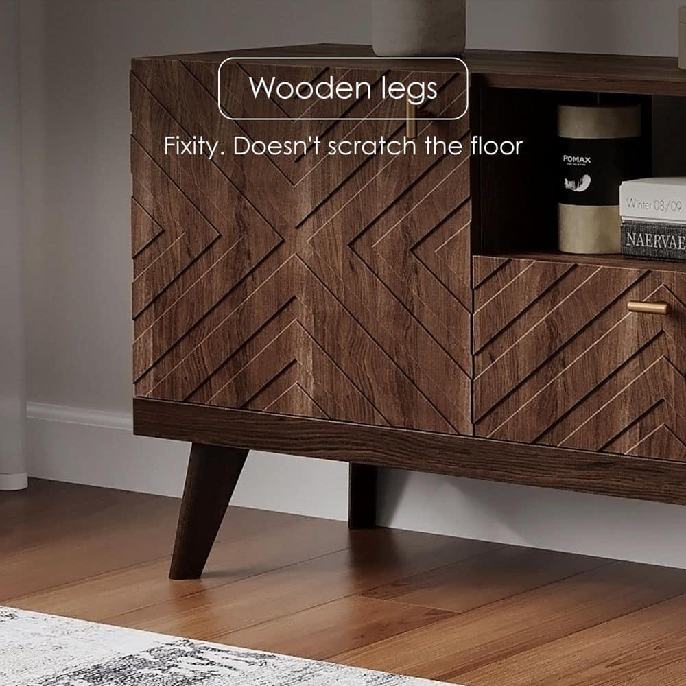 Living Skog  Alba Beige TV Stand Console with Drawer Fits TV's up to 65 in. with Wood Legs Mid Century Modern Design Brown Laminate,MDF Up to 240 lbs