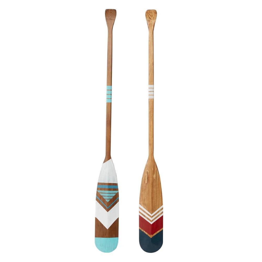 DecMode Multi Colored Wood Novelty Canoe Oar Paddle Wall Decor with Arrow and Stripe Patterns (2 Count)