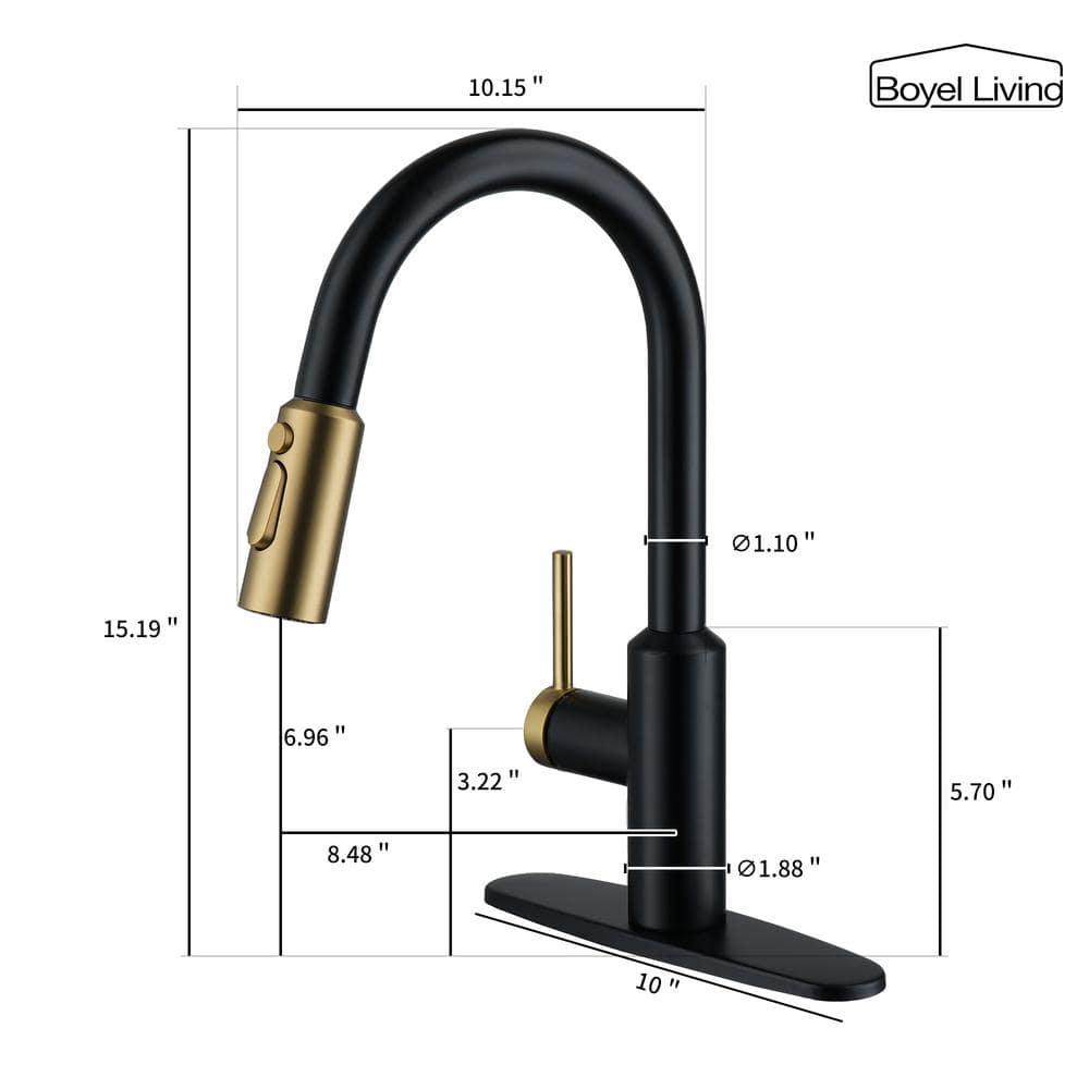 Matte Black and Brushed Gold Stainless Steel Pull Down Kitchen Faucet