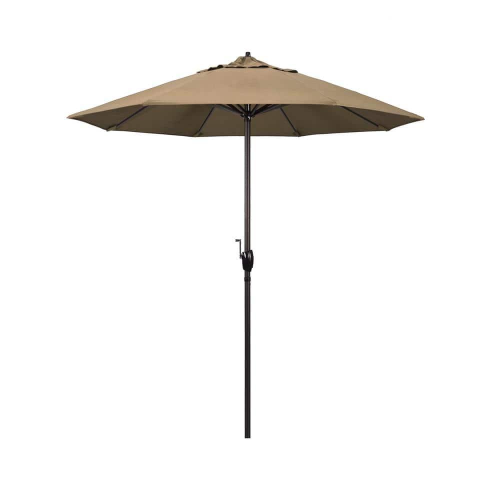 California Umbrella 7.5' Round Sunbrella Aluminum Outdoor Deck, Pool or Patio Umbrella, Crank Lift, Auto Tilt, Bronze Pole, Heather Beige