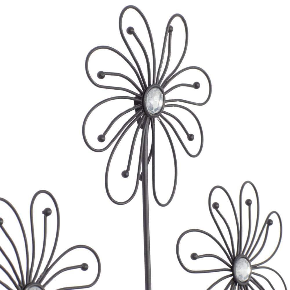 DecMode Black Metal 3D Wire Floral Wall Decor with Crystal Embellishments