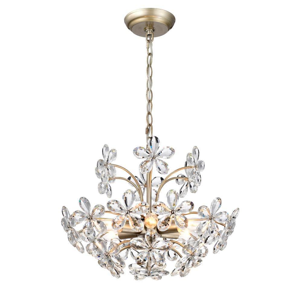 The Lighting Shop Rosa 6-Light Brushed Silver-ish Champagne Electric Flower Crystal Chandelier