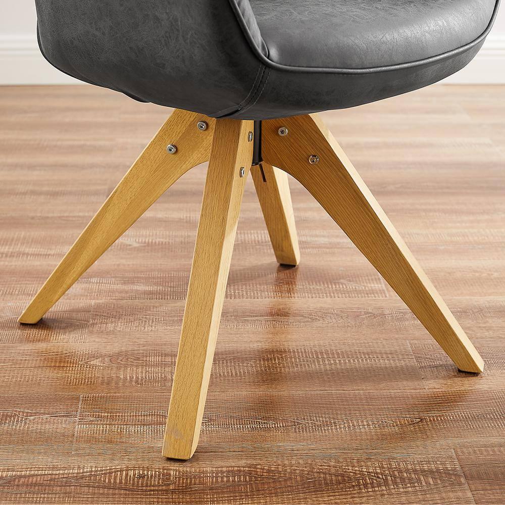 Elegant Dark Grey Suede & Faux Leather Swivel Accent Chair