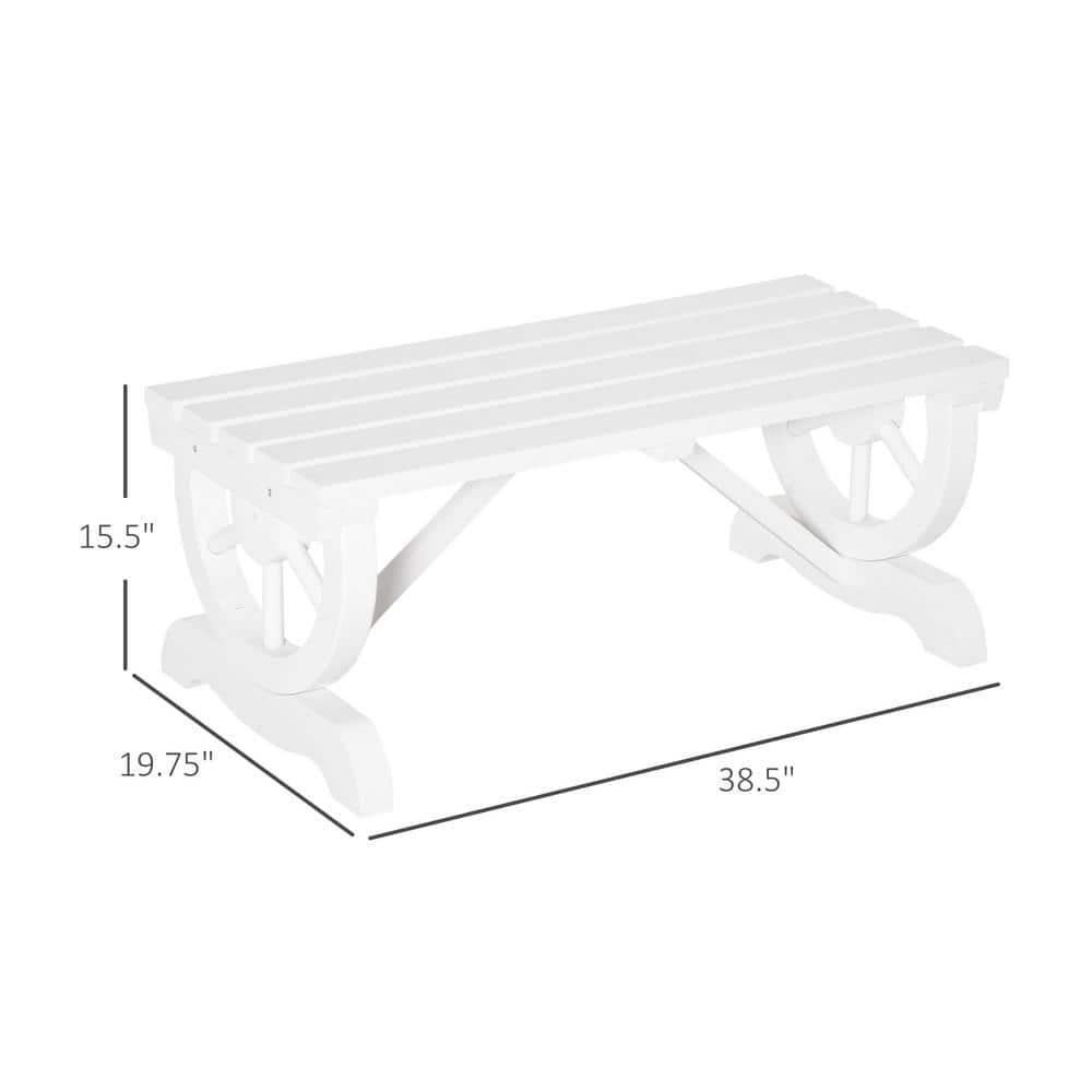 Outsunny 2-Person Wooden Garden Bench, Outdoor Wagon Wheel Porch Bench for Backyard Garden, Support 550 LBS, Rustic Country Style, White