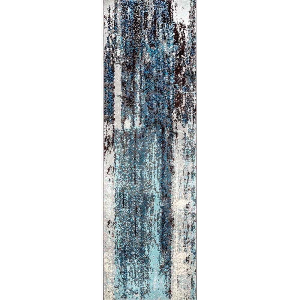 Nuloom Haydee Abstract 2x6 Runner Indoor Area Rug for Living Room Bedroom Dining Room Entryway Hallway Kitchen, Teal/Ivory