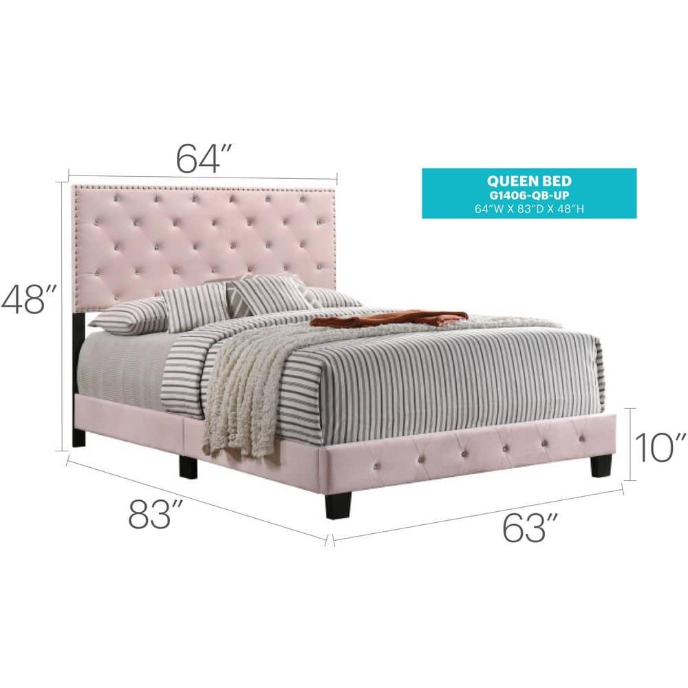 Passion Furniture Suffolk Pink Queen Panel Bed