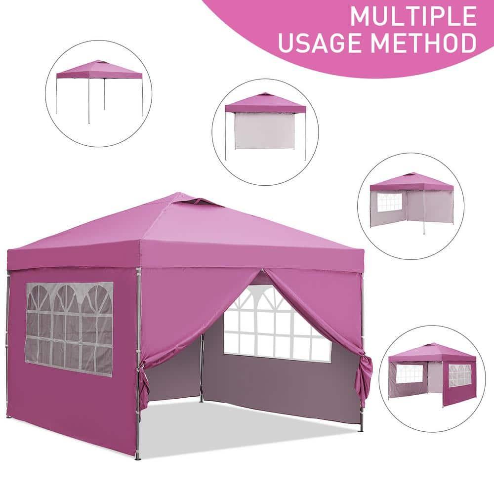 10 ft. x 10 ft. Pink Patio Canopy Tent Pop Up Gazebo with Sidewallls
