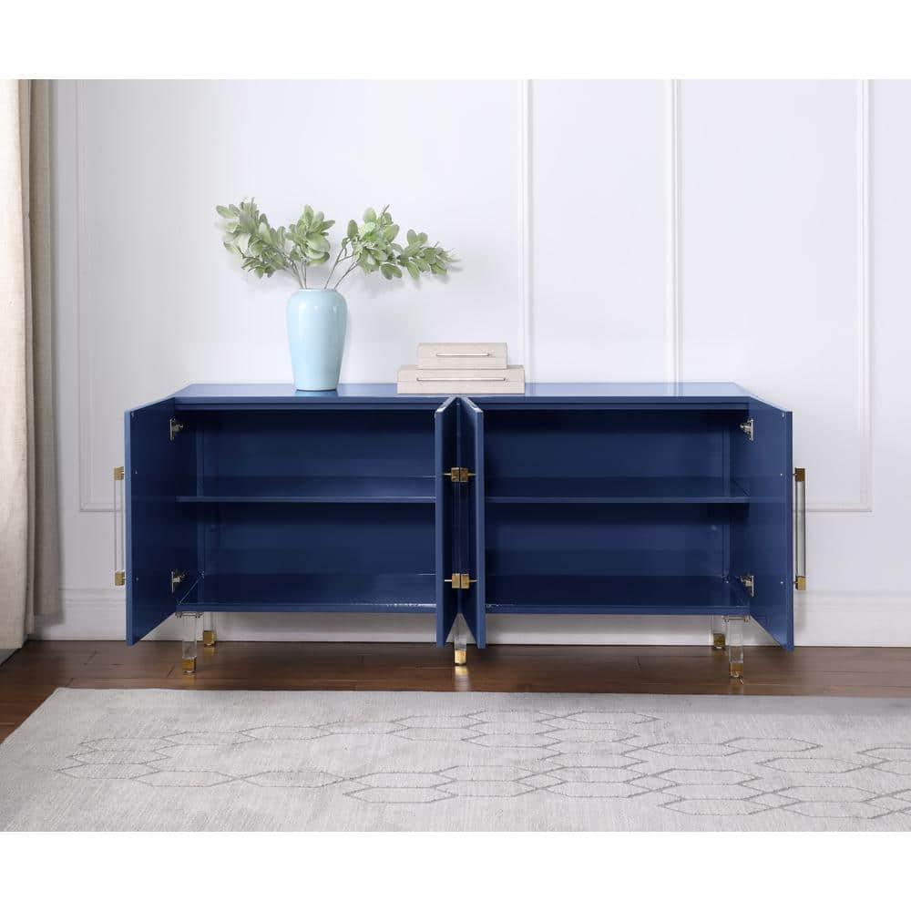 Best Master Furniture Fenella 65" Modern Wood Sideboard with Gold Accent in Navy