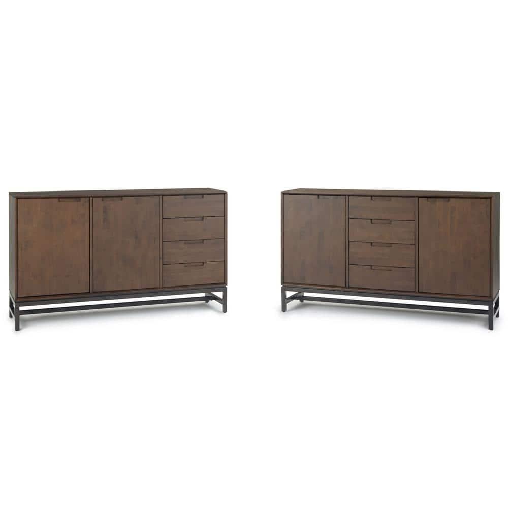 Simpli Home Banting 60"W Solid Wood Industrial 2-Door Sideboard Buffet with 4 Center Drawers