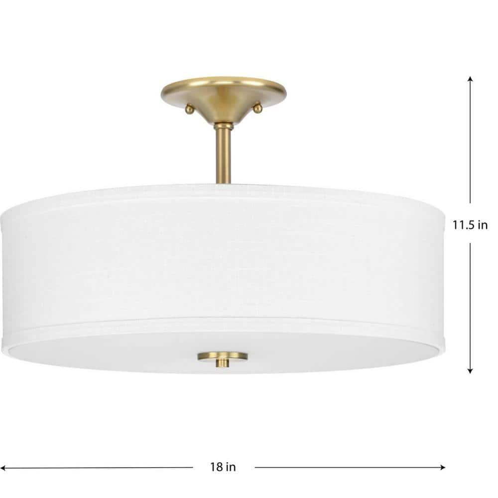 Progress Lighting, Inspire Collection, 3-Light Semi-Flush Mount, Satin Brass, Summer Linen Shade