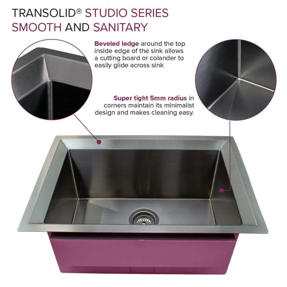 Transolid Studio 26-in x 19-in x 11-in Undermount Stainless Kitchen Sink, SinkPocket, Grid, Strainer
