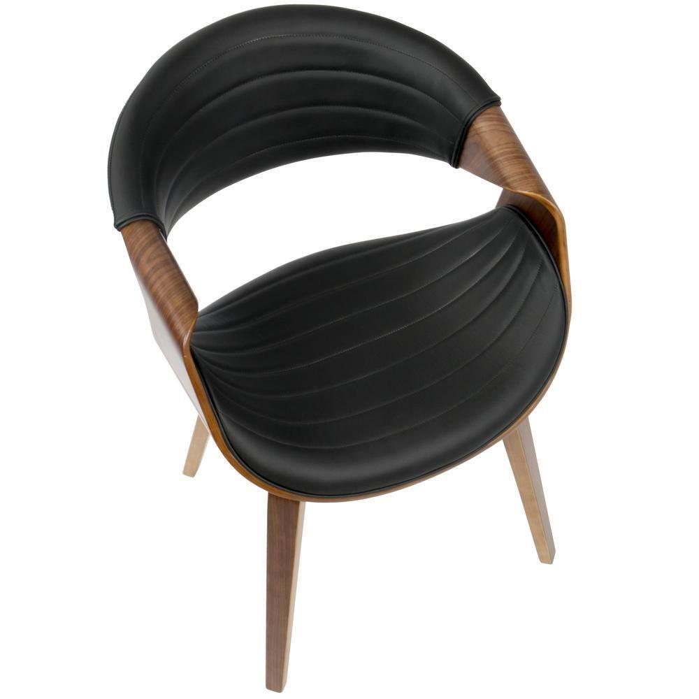 LumiSource Symphony Mid Century Modern Dining/Accent Chair Black: Upholstered, Wood Frame, Faux Leather
