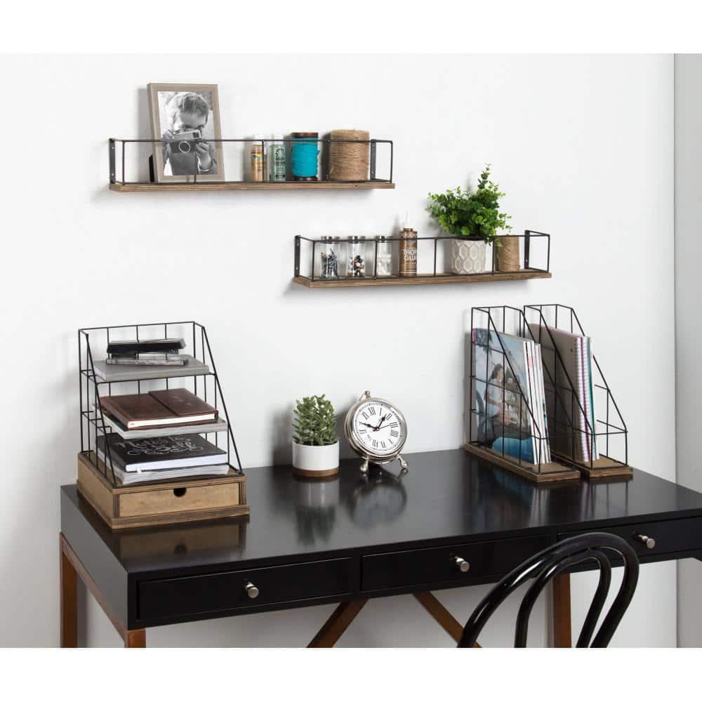 24" x 4" 2pc Decorative Wall Shelf Set Brown/Black - Uniek: Kate & Laurel No Assembly, Wood & Metal