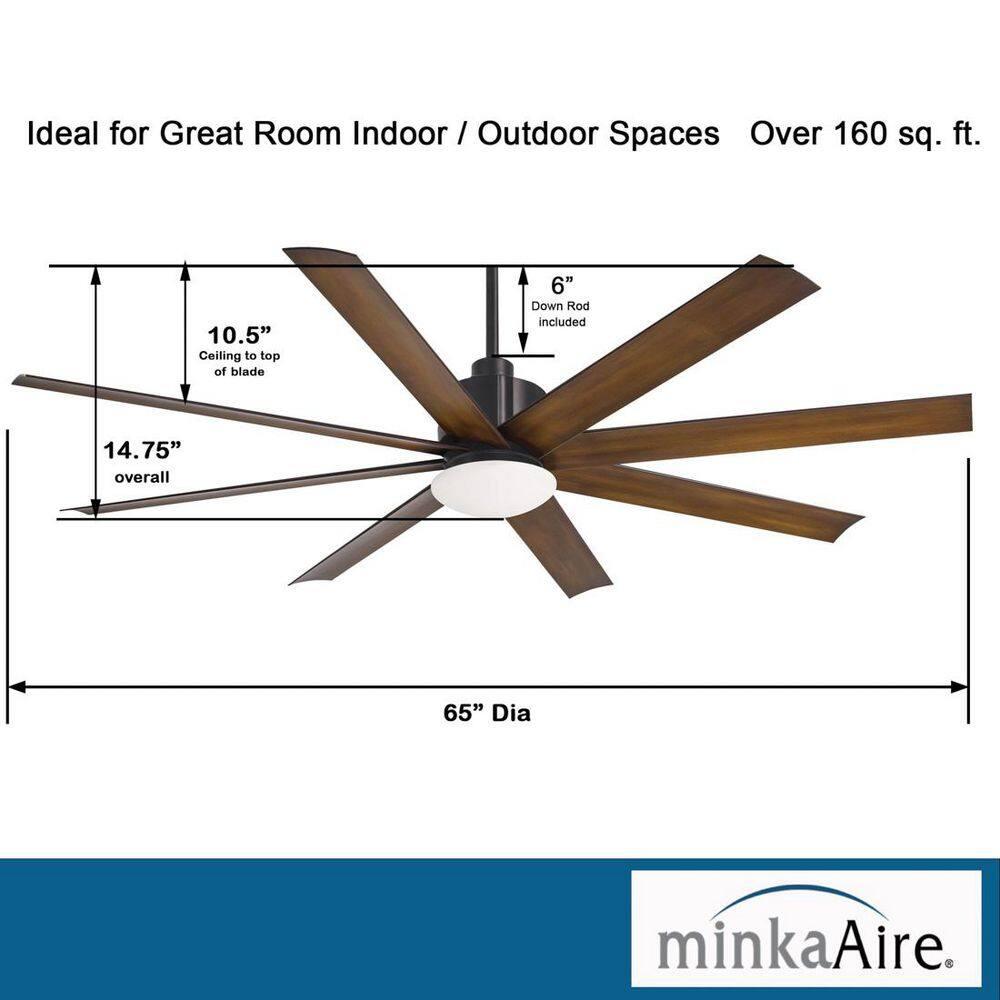 65" Minka Aire Modern Outdoor Ceiling Fan with LED Light Remote Control Coal Distressed Koa Opal Glass Wet Rated for Patio Gazebo