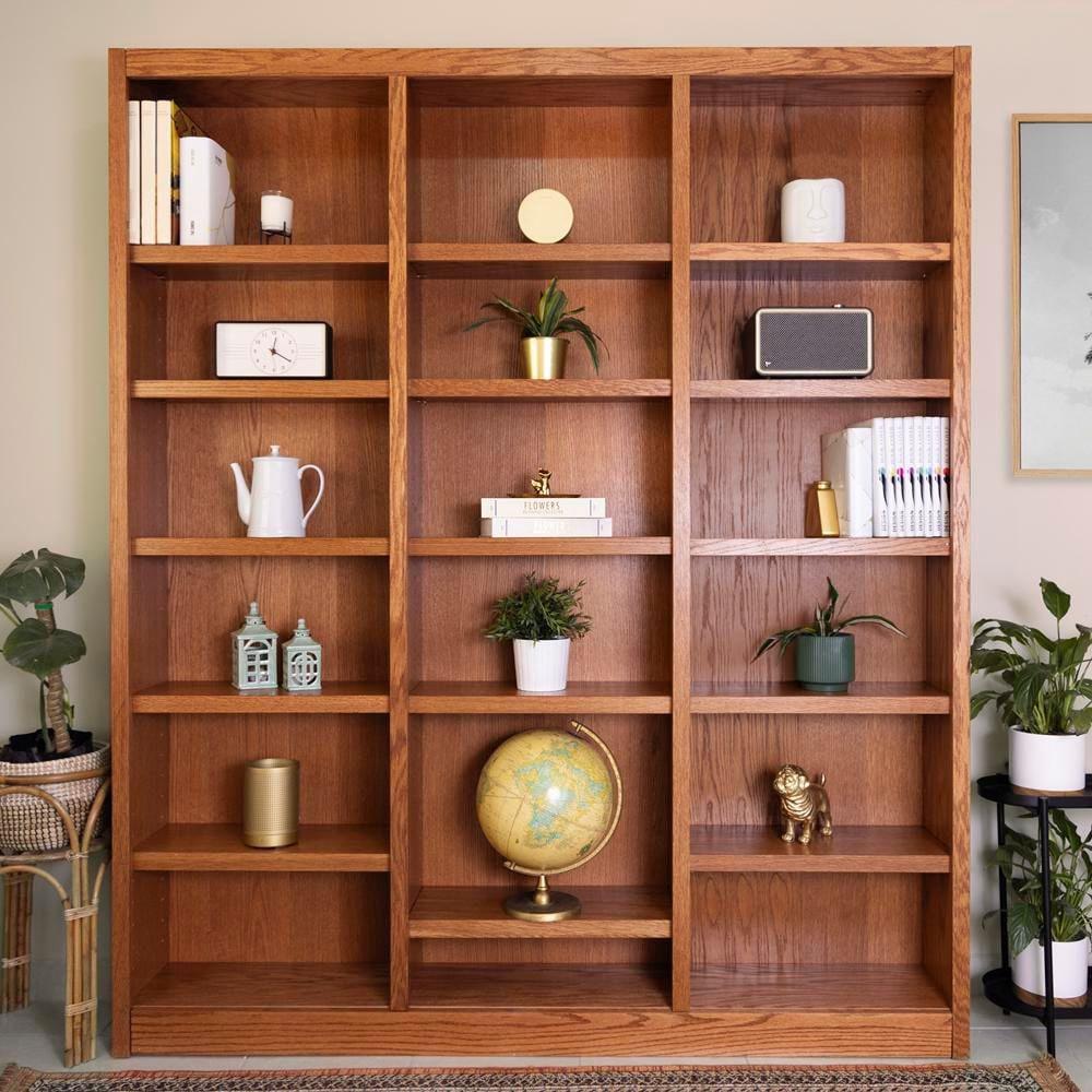 Winston Porter Aliette Triple Wide Wood Bookcase, 18 Bookshelf, 84 inch Tall Storage and Display Bookshelf for Home Office and Living Room