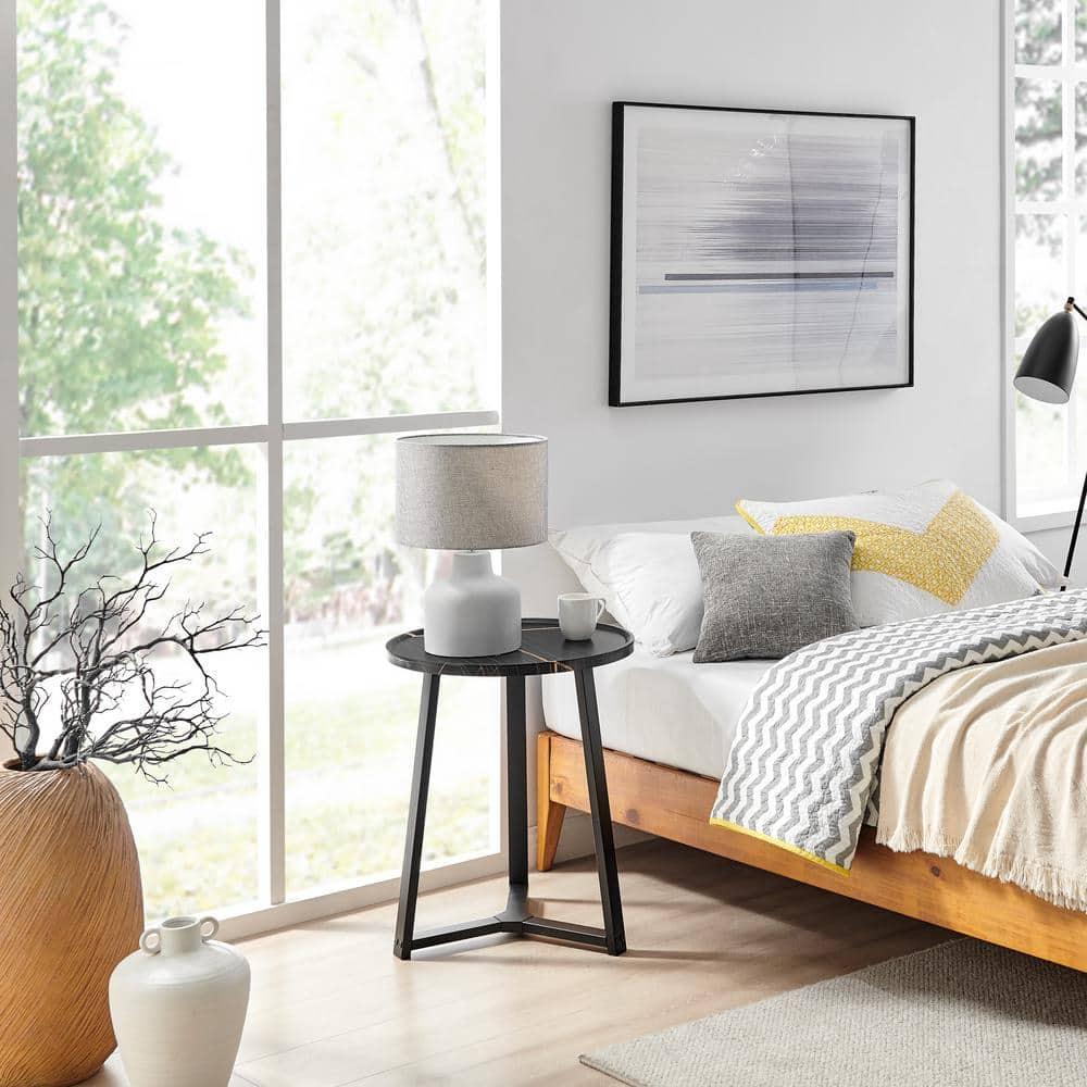 Danya B. 23.3"x19.7" Harper Round Mid-Century Side Accent Table with Modern Pedestal Legs Black Marble/Black: Chic Furniture for Living Room