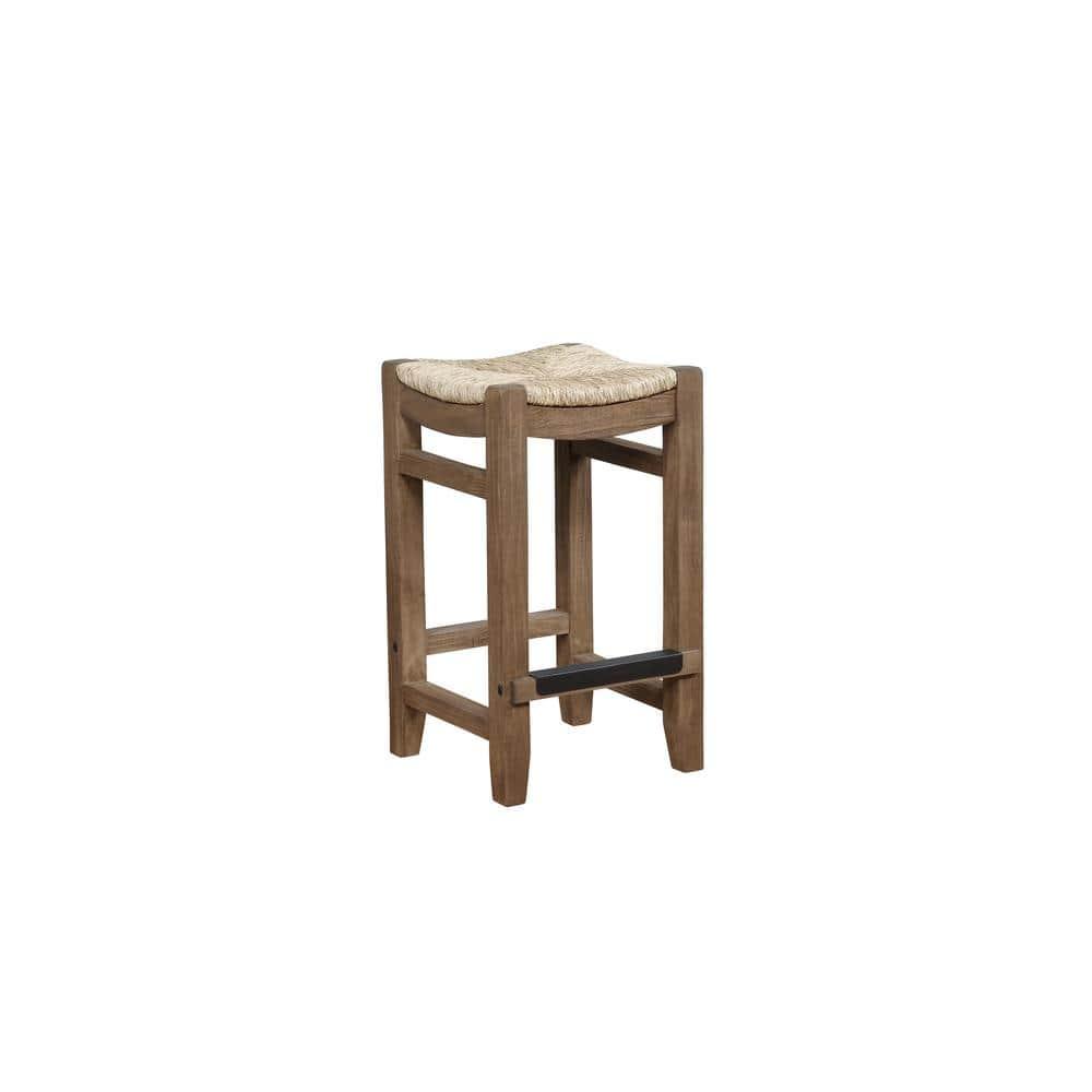 Alaterre Furniture Newport 26"H Wood Counter Height Stool with Rush Seat, Brown