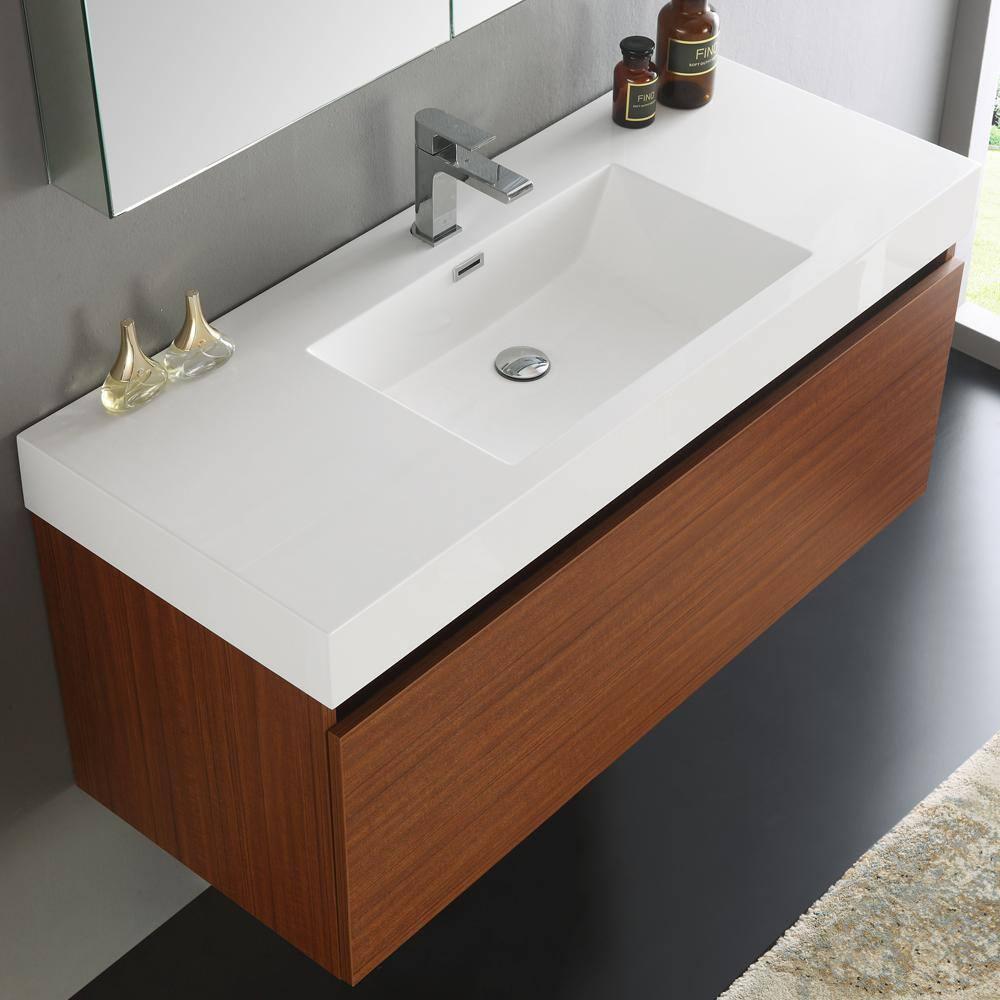 Mezzo 48" Wall Mount Single Sink Modern Bathroom Vanity with Medicine Cabinet - Faucet Not Included