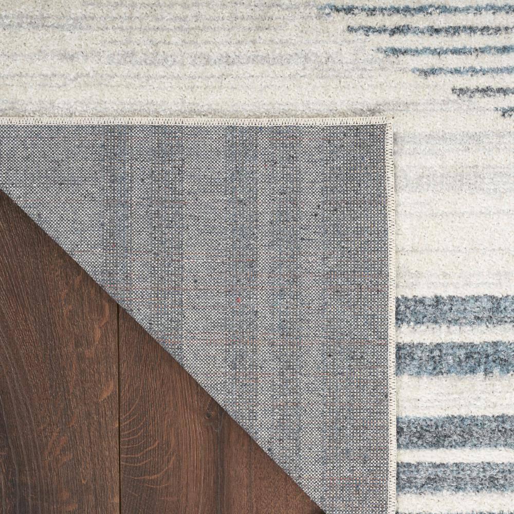 Nourison Astra Machine Washable Stripe Circle Mid-Century Modern Indoor Rug Ivory Blue 2'2" x 4'