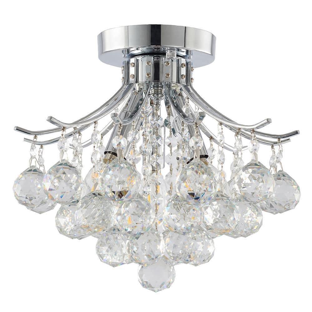 Elegant Chrome 12'' Crystal Semi Flush Mount Lighting