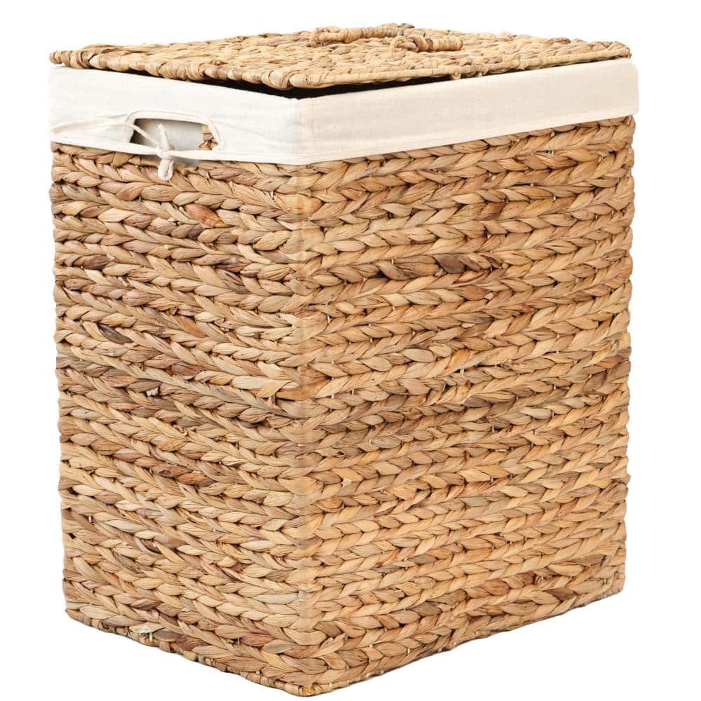 Vintiquewise Handmade Rectangular Water Hyacinth Wicker Laundry Hamper with Lid Natural, Large