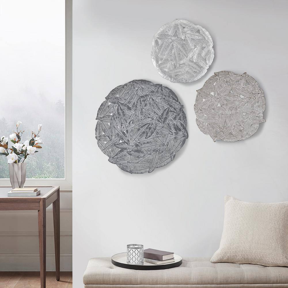 Dakota Fields Textured Feather 3-Piece Metal Disc Wall Decor Set