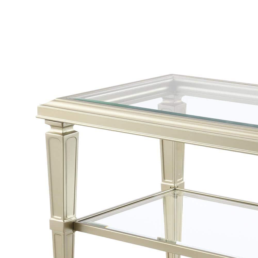 ACME Zaba Metal and Tempered Glass Rectangular End Table in Silver and Clear