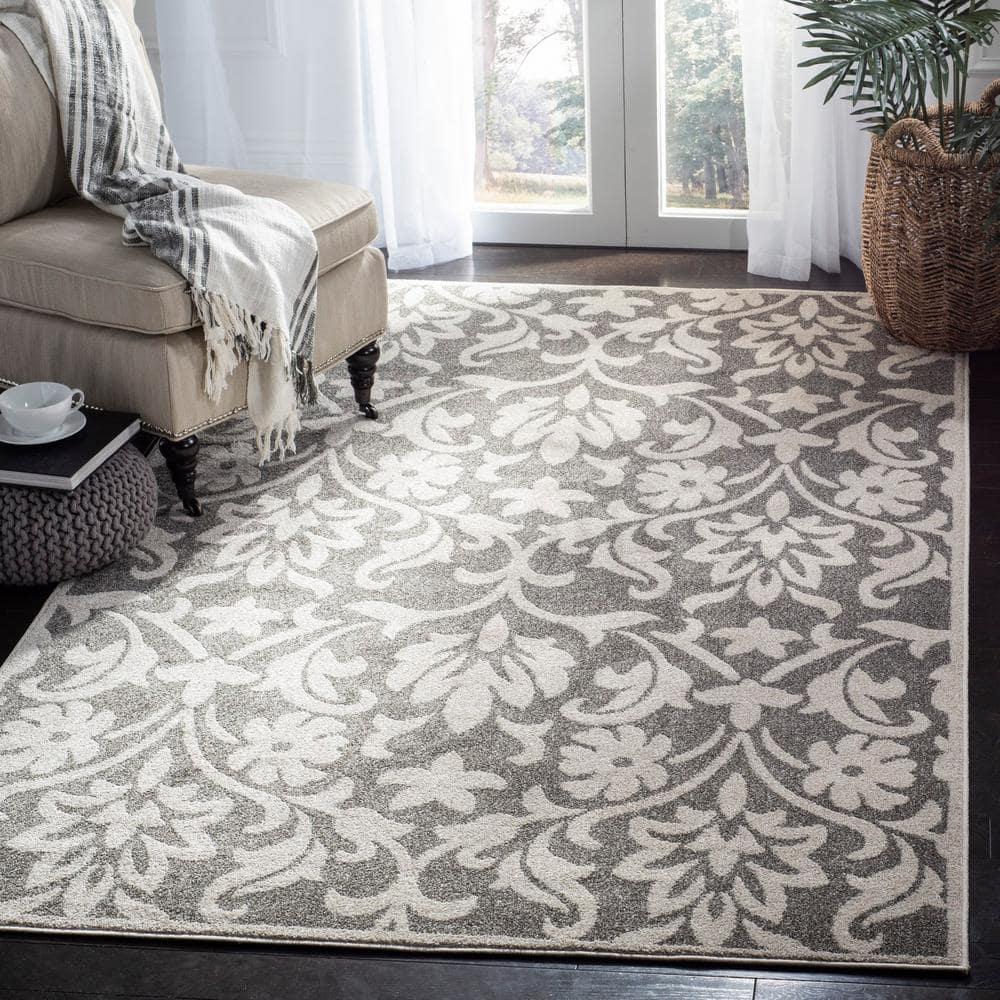 SAFAVIEH Amherst Jerrald Geometric Area Rug, Dark Grey/Beige, 7' x 7' Square