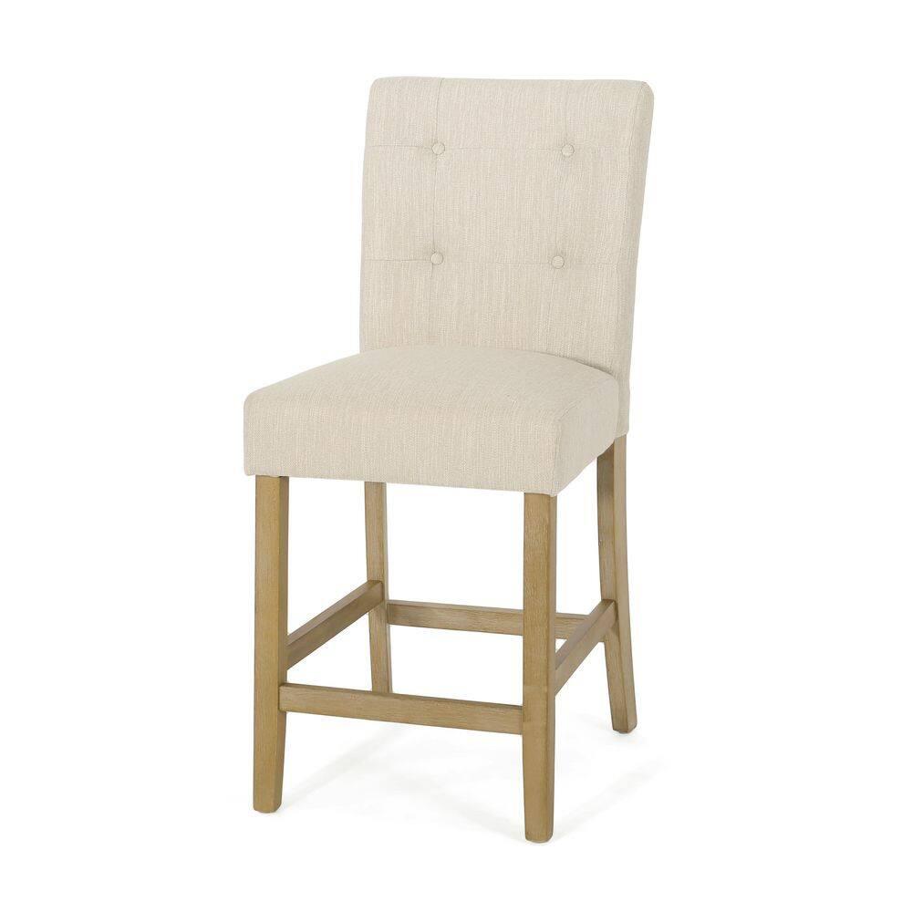 Noble House Darke Fabric Button Tufted Counter Stools, Set of 2, Beige and Weathered Brown