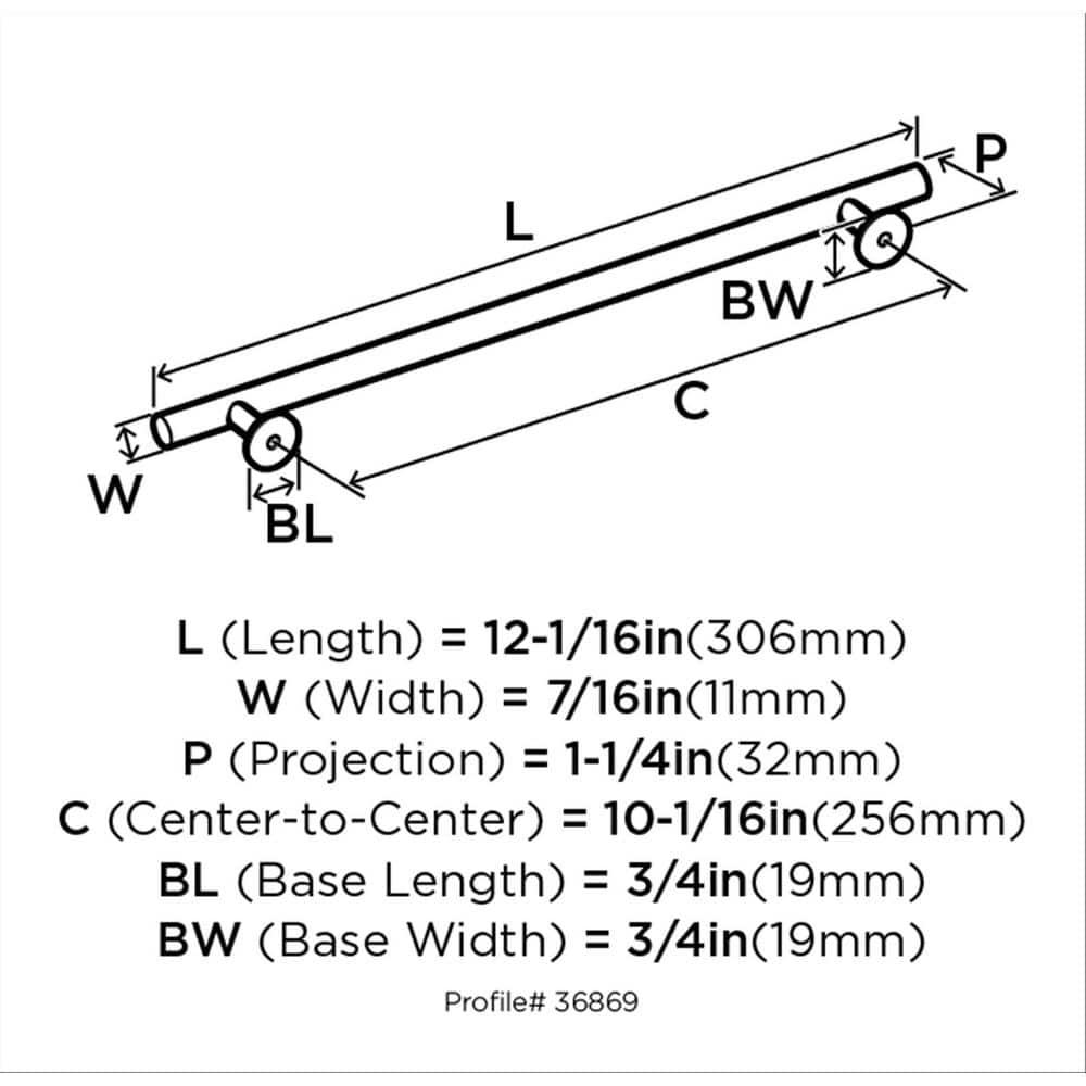 Amerock Radius 10-1/16 inch (256mm) Center-to-Center Satin Nickel Cabinet Pull