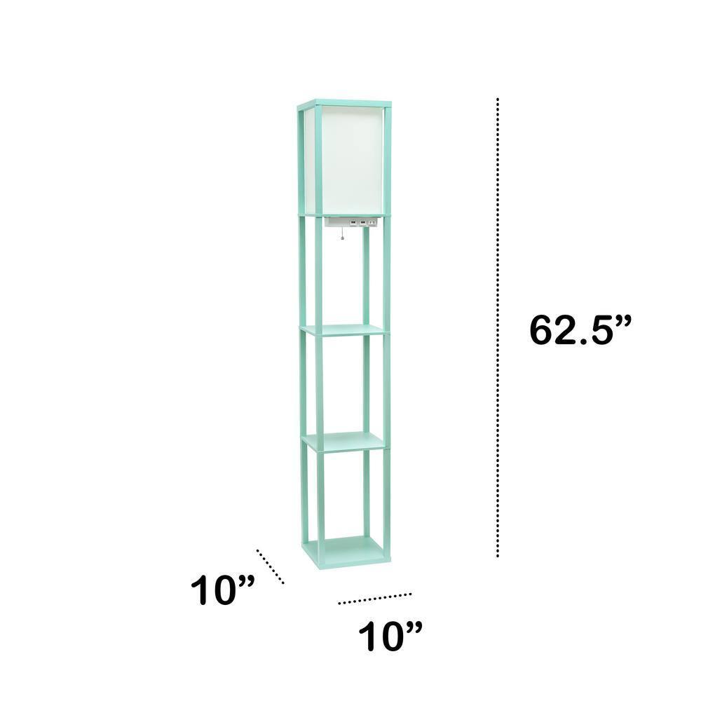 Creekwood Home Classix 62.5" 3-Tier Storage Floor Lamp with Charging Ports and Outlet Aqua Green